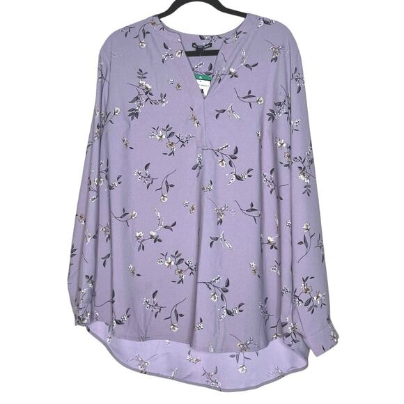 Hilary Radley Top, Purple Floral Shirt, Office, Cottagecore - Picture 1 of 6